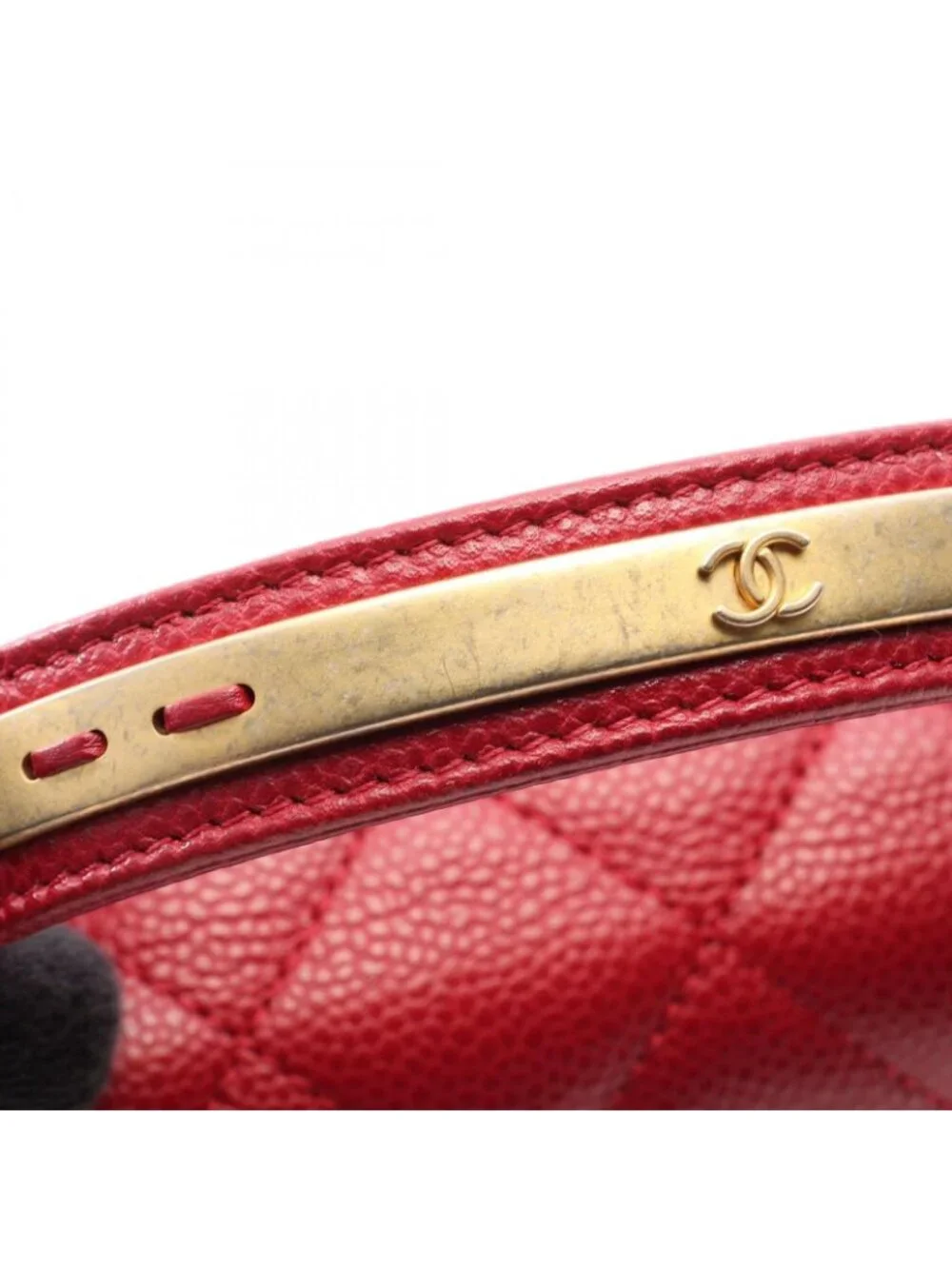 Chanel Shoulder Bag Quilted Top Handle 2-Way Red Caviar Leather Top Full Flap